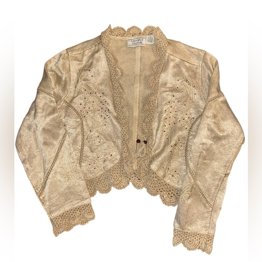 Tan Blazer with Ornate Embroidery and Scalloped Edges
